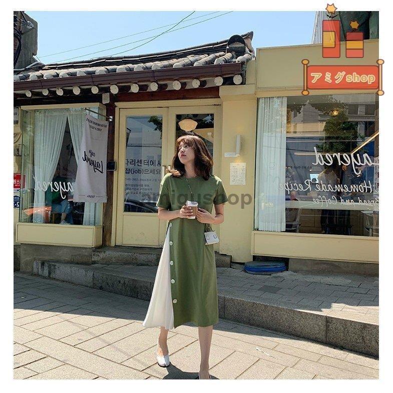 ワンピース レディース 40代マキシワンピース 春夏 半袖ワンピース プリーツ切り替え スカート ゆったり 韓国風 オシャレ 着痩せ カジュアル 30代 50代 超歓迎された