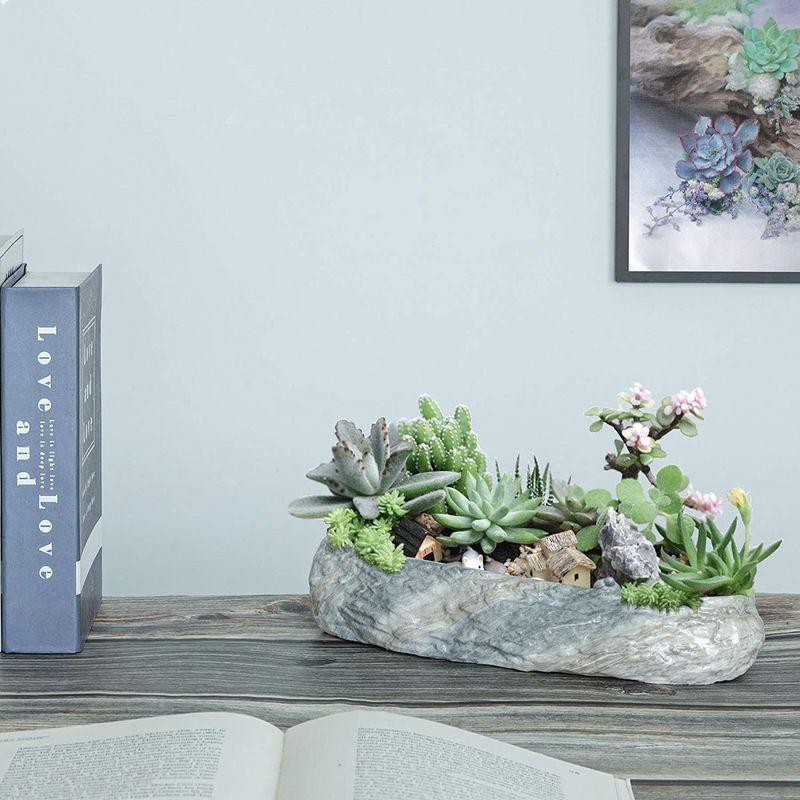 メーカー直売 サボテン鉢 多肉植物鉢 植木鉢 T4u 横長24cm グレー 陶器製 観葉植物適用 底穴付き プランター 植木鉢 Www We Job Com