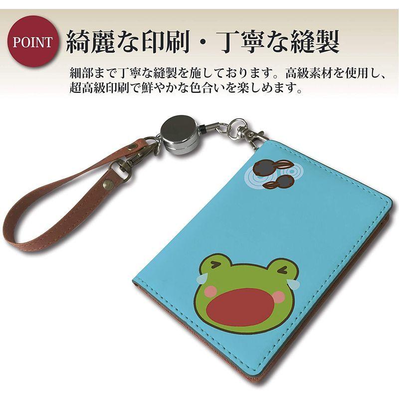 パスケース 定期入れ リール付き かわいい カエル おたまじゃくし ブルー キャラ イラスト 二つ折り 中がみえない おしゃれ レディース 生活雑貨にこにこショップ 通販 Yahoo ショッピング