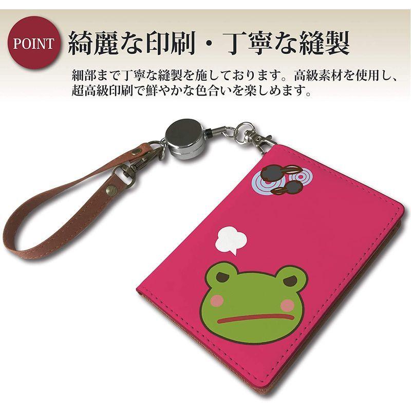 パスケース 定期入れ リール付き かわいい カエル おたまじゃくし ピンク キャラ イラスト 二つ折り 中がみえない おしゃれ レディース 最大の割引