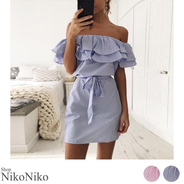オフショル ワンピース ストライプ フリル Ma 即納 レディース ワンピ リボン 17ssocn4118 Shop Nikoniko 通販 Yahoo ショッピング