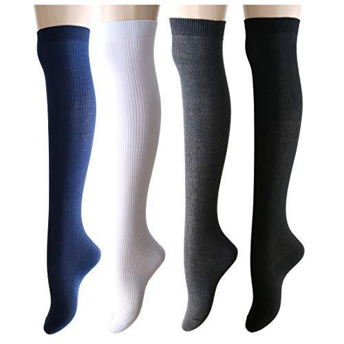 日本産 子ども用ファッション小物 ソックスbox408 オーバーニー 靴下 キッズ 女の子 男の子 ベーシック縦リブ ニーハイソックス 4足セット 黒 白 紺 チャコール 3サイズ展開 19 21cm