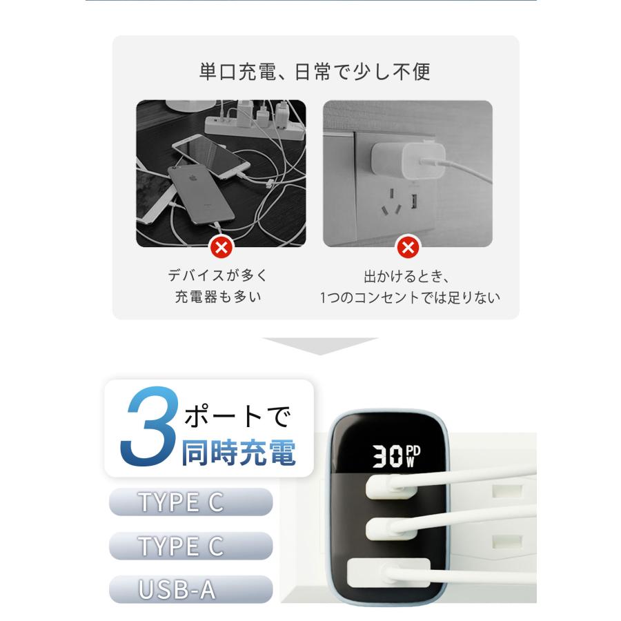 充電神速！2026進化型】30W 超高速充電器 3ポート同時 スマホ充電器