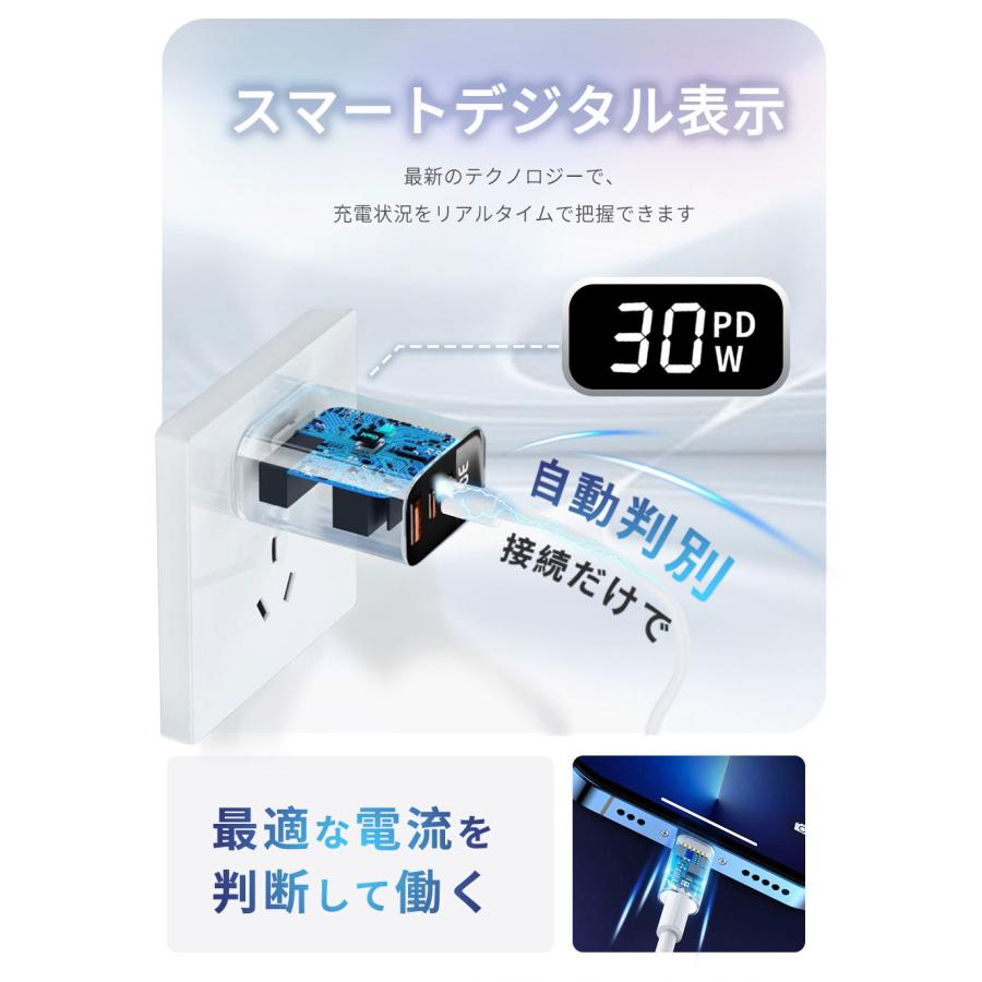 充電神速！2026進化型】30W 超高速充電器 3ポート同時 スマホ充電器
