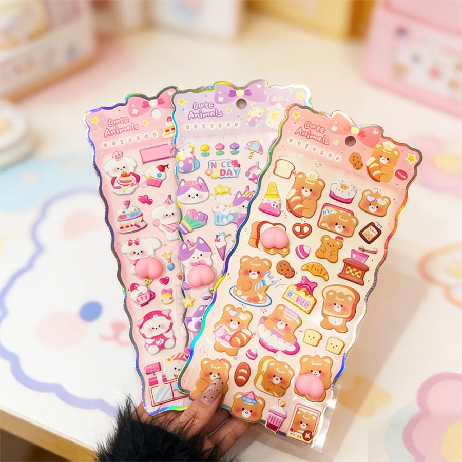 6枚【注目新品！もふもふお尻大集合】3Dお尻シール かわいい 動物シール おしりステッカー デコレーションシール ノート スマホ 文房具 ...