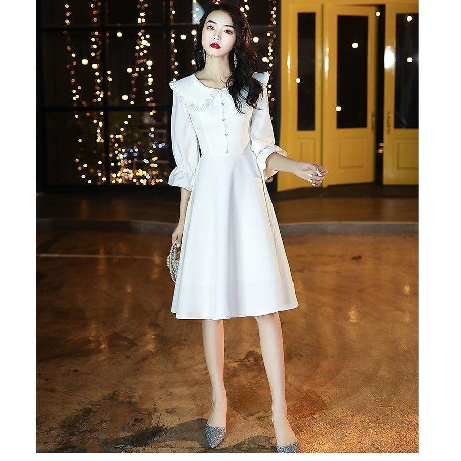 日本本物 パーティードレス ウエディングドレス 上品 結婚式ワンピース ミモレ丈ドレス 袖あり プレゼント 大人 代 30代 40代 誕生日 お呼ばれドレス 成人式 披露宴 小売店 Huertasurbanasdelareina Cl