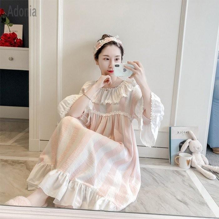 ルームウェア ワンピース レディース 春夏 ロング ネグリジェ 姫 綿 無地 レース ルームウェア ガウン ナイトウェア 女性 可愛い 部屋着 寝巻き ワンピース Fcekano Edu Ng