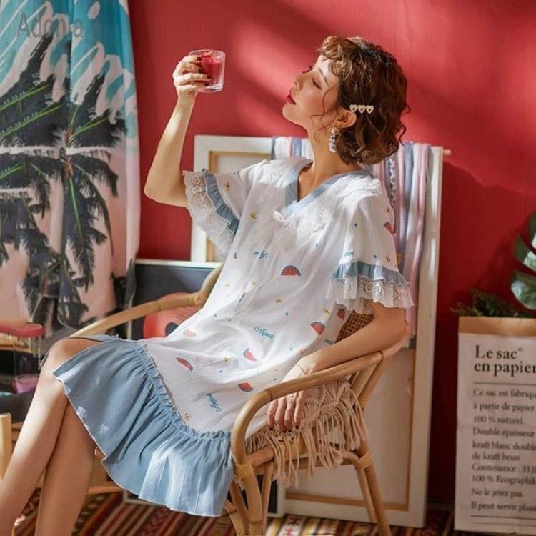 パジャマ ワンピース 寝巻き レディース 春 夏 部屋着 ルームウェア 膝丈 ホームウエア 体型カバー おしゃれ 人気 日常綿 Sagaretxe Net