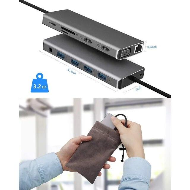 公式価格の対象 ドッキングステーション12-in-1デュアルモニター，USBタイプCハブ，トリプルディスプレイアダプター，4k vga lanイーサネットケーブル，4