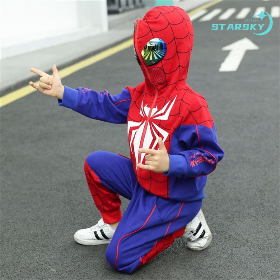 子供服 スパイダーマン 春秋 長袖 男の子 女の子 上下セット キッズ