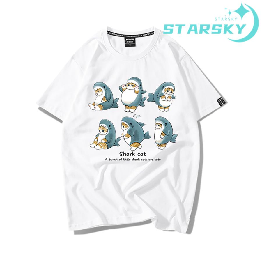Tシャツ サメにゃん サメ猫 プリントシャツ ホワイト 大きいサイズ対応