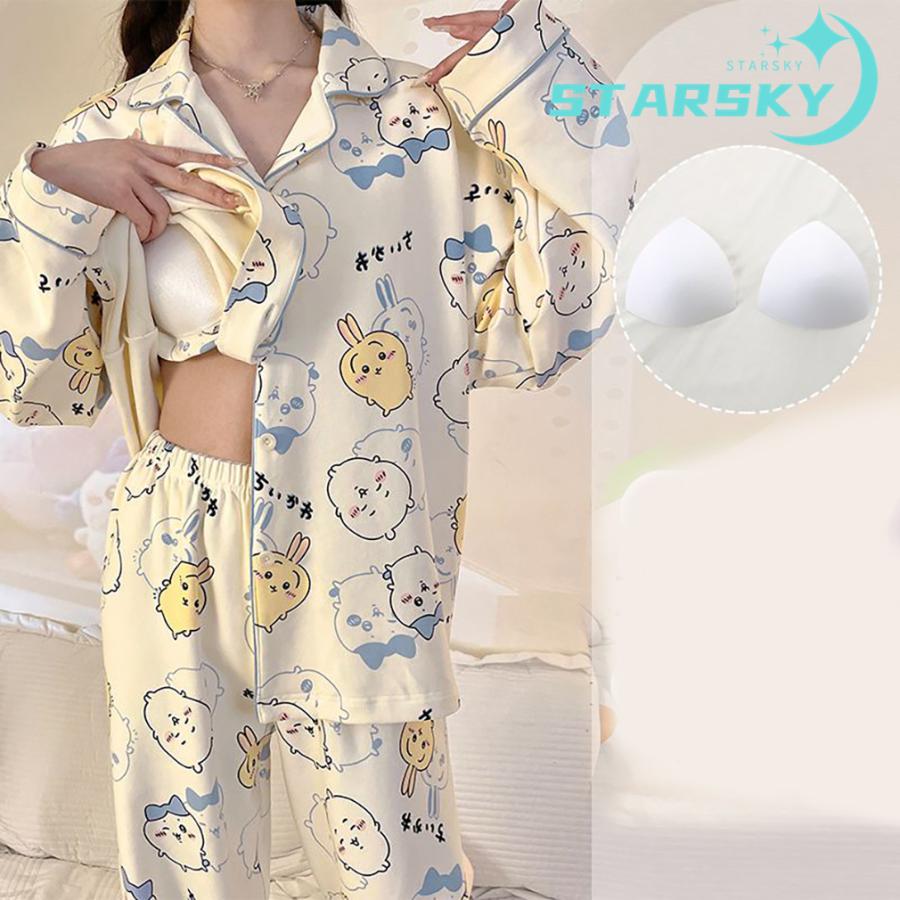 ちいかわ ハチワレ ウサギ ちいかわ パジャマ 胸当て付き 上下セット