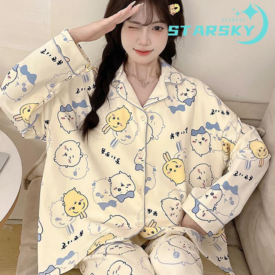 ちいかわ ハチワレ ウサギ ちいかわ パジャマ 胸当て付き 上下セット