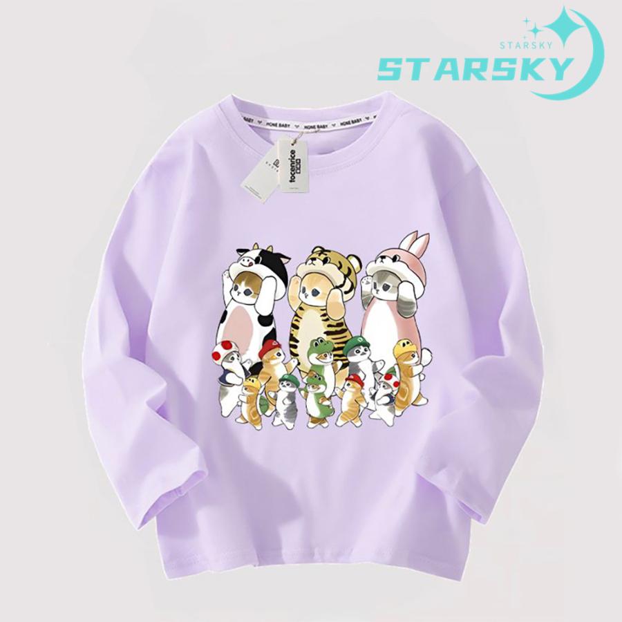 長袖Tシャツ モフサンド サメ 猫ちゃん トップス 長袖 棉Tシャツ