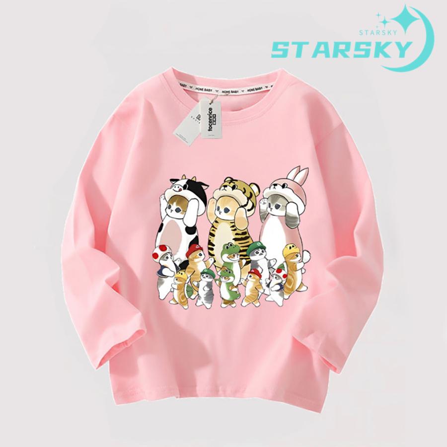 長袖Tシャツ モフサンド サメ 猫ちゃん トップス 長袖 棉Tシャツ