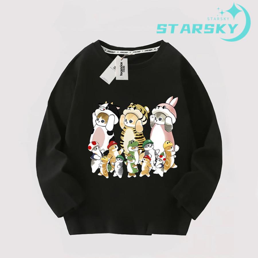 長袖Tシャツ モフサンド サメ 猫ちゃん トップス 長袖 棉Tシャツ