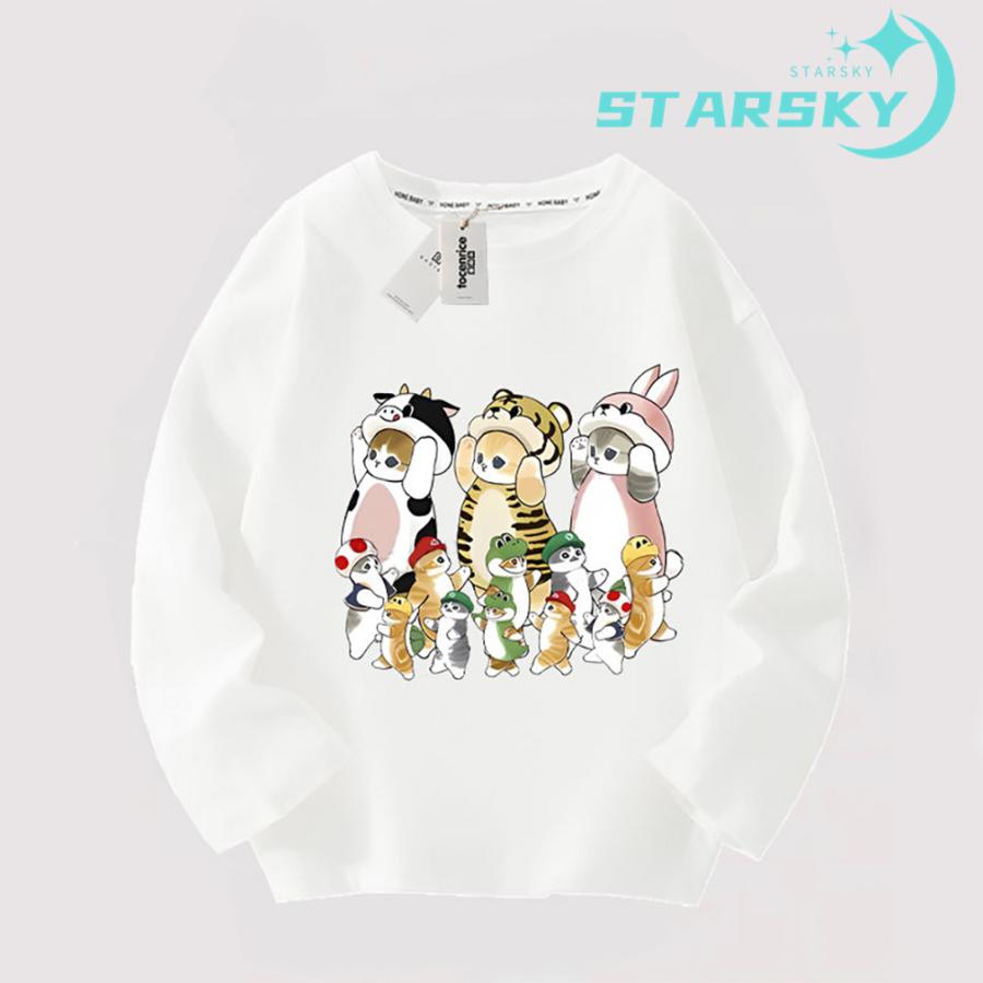 長袖Tシャツ モフサンド サメ 猫ちゃん トップス 長袖 棉Tシャツ