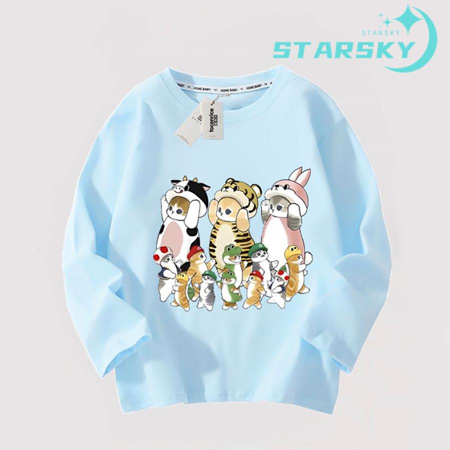 長袖Tシャツ モフサンド サメ 猫ちゃん トップス 長袖 棉Tシャツ