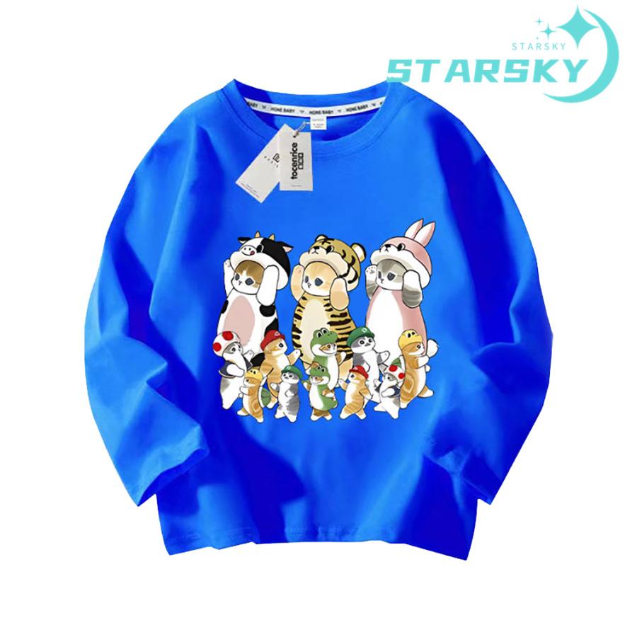 長袖Tシャツ モフサンド サメ 猫ちゃん トップス 長袖 棉Tシャツ