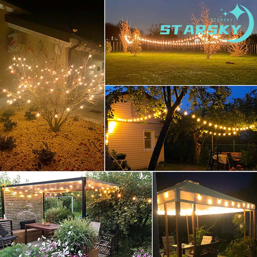 LEDストリングライト E12口金 G40 電球色 PET素材 防雨型 室内 屋外