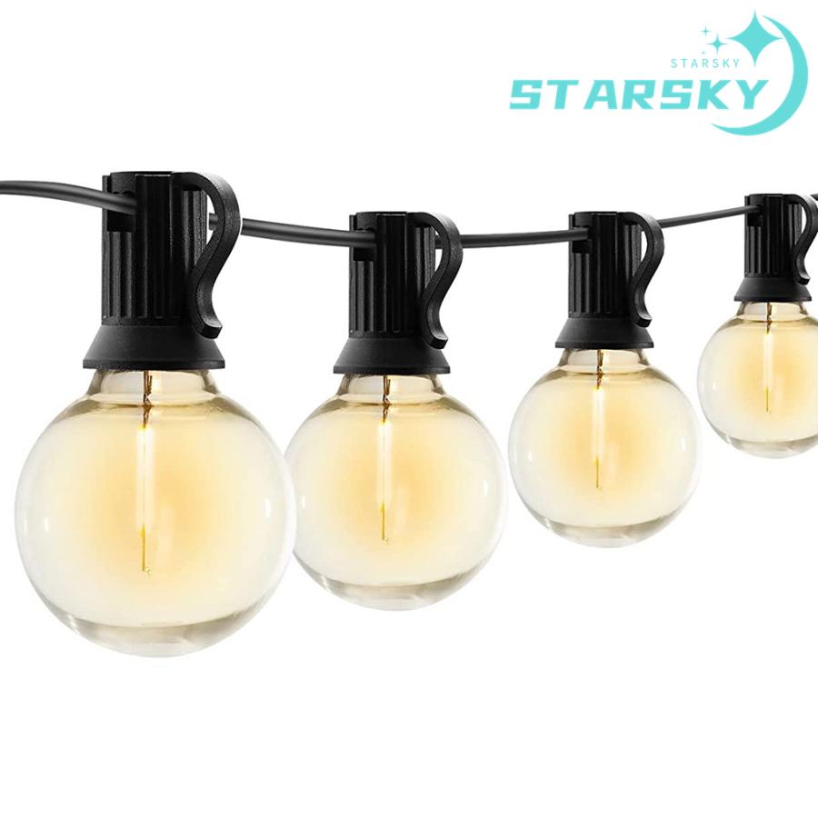 LEDストリングライト E12口金 G40 電球色 PET素材 防雨型 室内 屋外