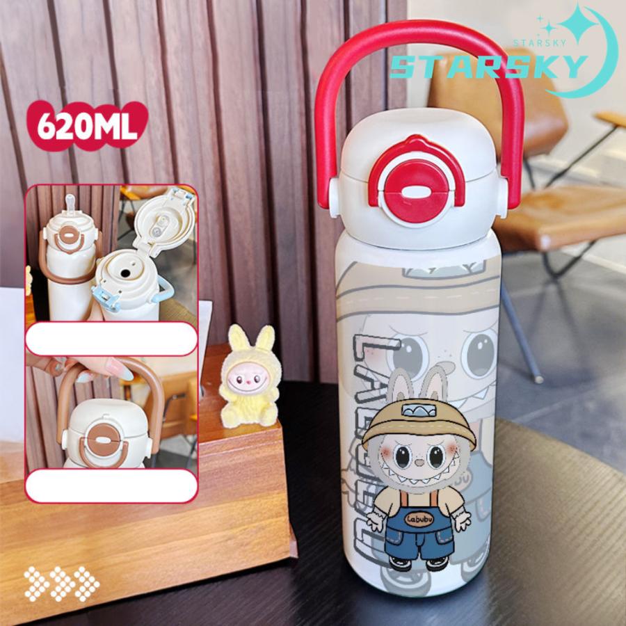 水筒 ラブブ 魔法瓶 620ml ストロー付き 直飲み可 学生 通勤 手持ち