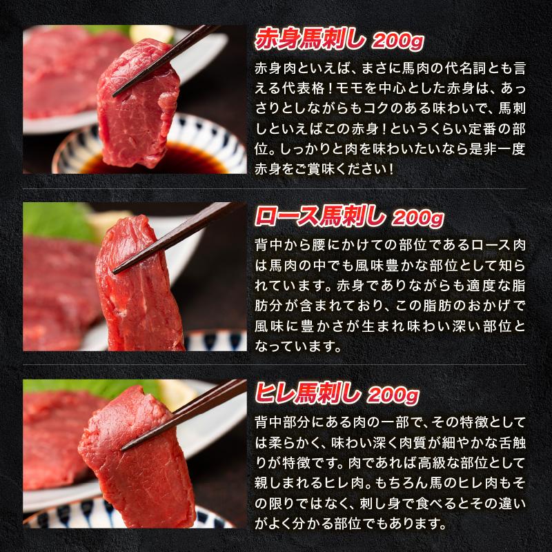 馬刺し三種 赤身 ロース ヒレ ブロック計600g（各種約100g×2パック 計6パック）冷凍 生食用 馬肉 馬刺 爆買 | ブランド登録なし | 02