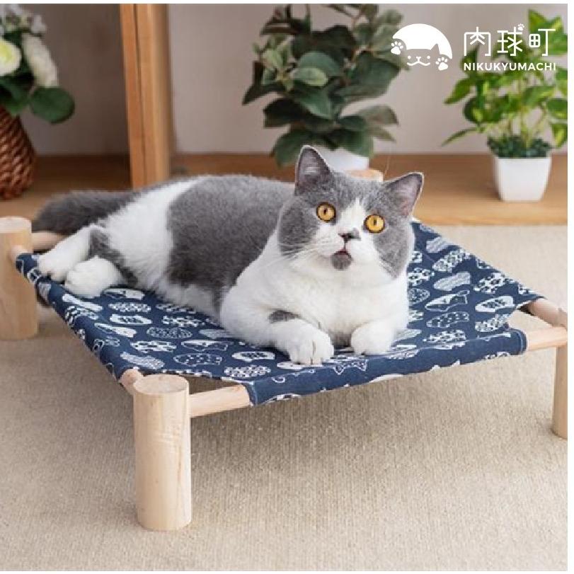 猫 ハンモックベッド 綿 洗える 木製 キャットハンモック 置き型 小型犬べッド 可愛い おしゃれ ペットベッド 自立式 猫寝床 夏/冬用 通年｜nikukyu-machi
