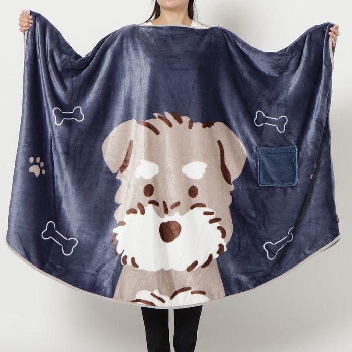 シュナウザー アニマルモチーフ着る毛布 ブランケット ひざ掛け 犬柄