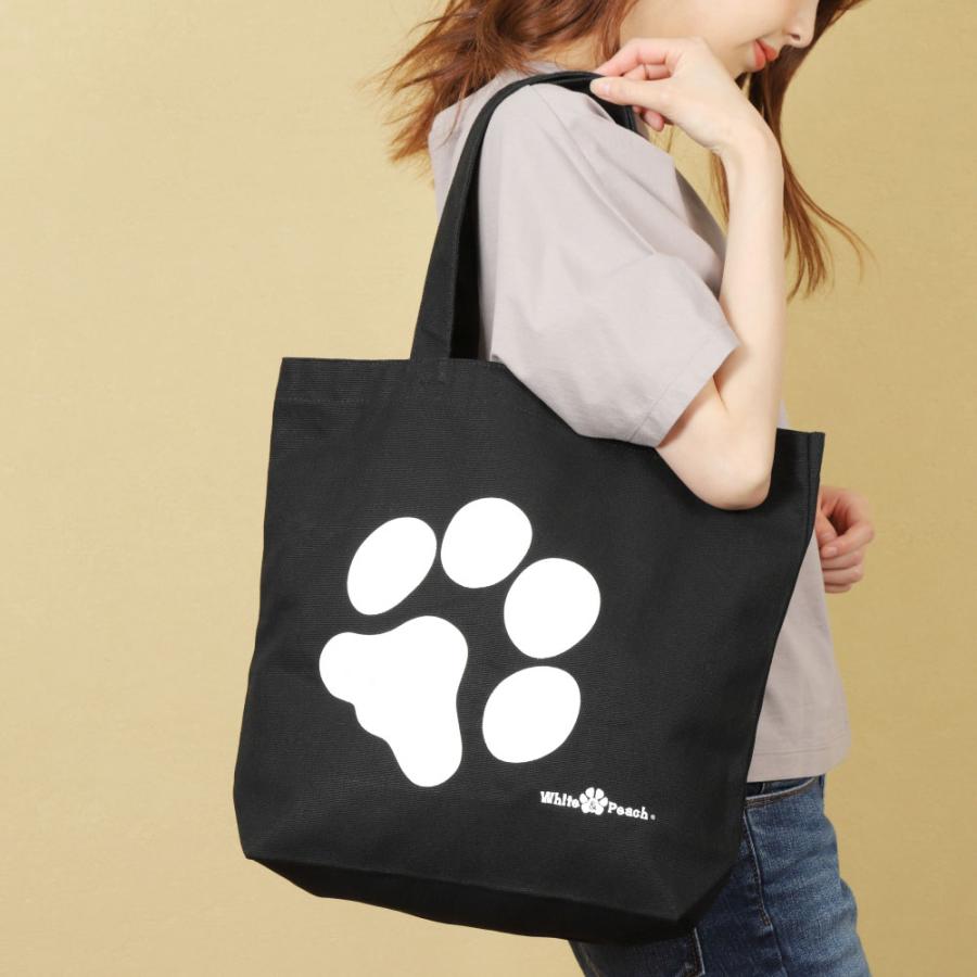 肉球 キャンバストートバッグ 縦長タイプ 大容量 A4対応 迷彩 ブラック