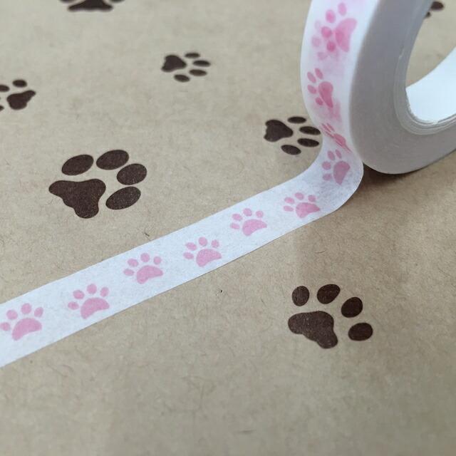 ピンク肉球マスキングテープ8mm（猫雑貨 犬雑貨 肉球雑貨 マステ