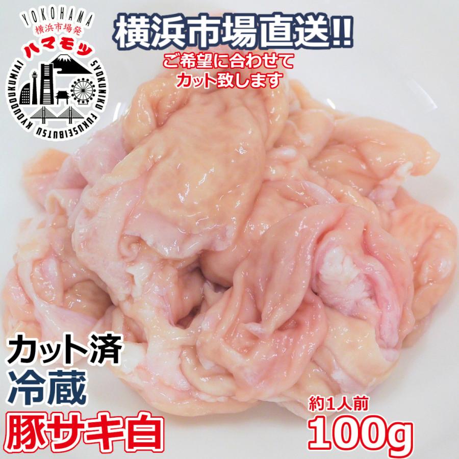 国産豚サキシロ 100g 市場直送 ハマモツ 焼きとん  バーベキュー 焼肉 白モツ｜nikutomotsukinoshita