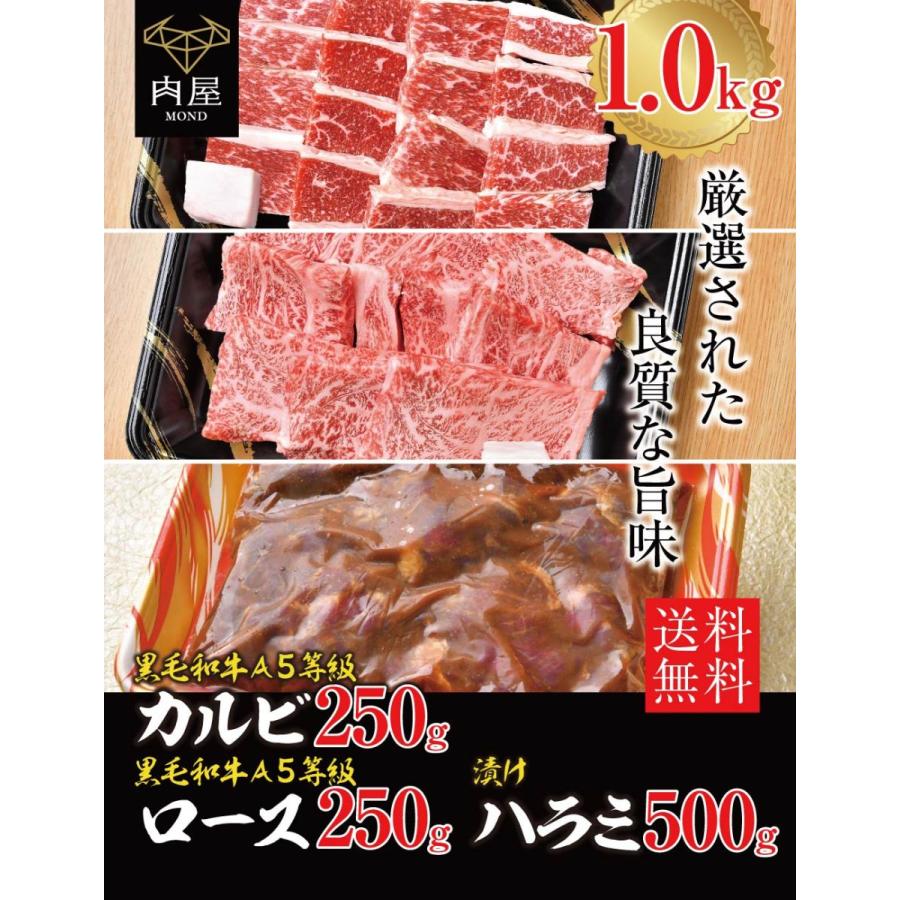 50円クーポン 肉 牛肉 肉屋mond 焼肉セット 1000g 黒毛和牛 A5等級 ロース カルビ タレ漬けハラミ ギフト 送料無料 内祝い ギフト プレゼント 肉屋mond 通販 Paypayモール