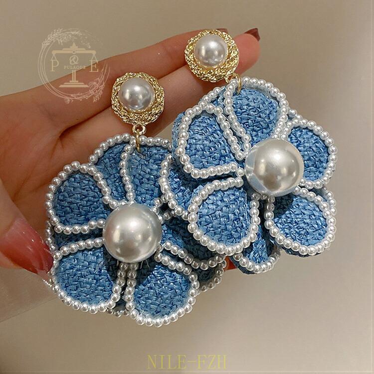 ピアス 金属アレルギー アクセサリー 花モチーフ フラワー 大人かわいい フェミニン 大ぶり 存在感 ブルー nile240909akssr738 NILE 通販