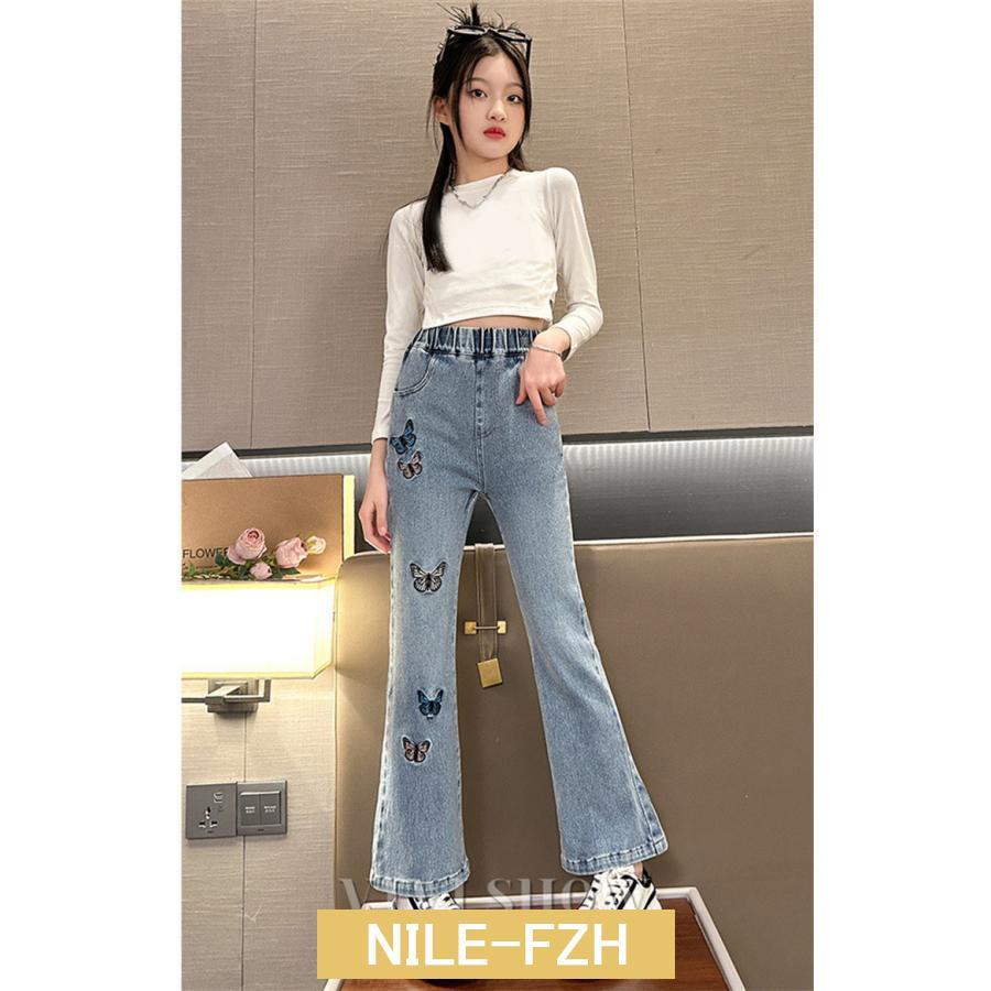 女の子 デニムブーツカット デニムパンツ カジュアル パンツ 女の子 デニムブーツカット デニムパンツ カジュアル パンツ