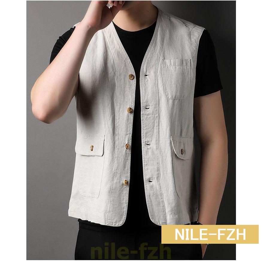 春夏物　TRUBE オシャレデザイン　綿麻ベスト　ゆったりサイズ 春夏物 TRUBE オシャレデザイン 綿麻ベスト ゆったりサイズ 春夏