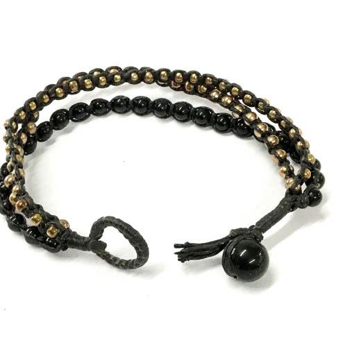 ワックスコード 3連 ブレスレット（カラービーズ 4タイプ) 男女