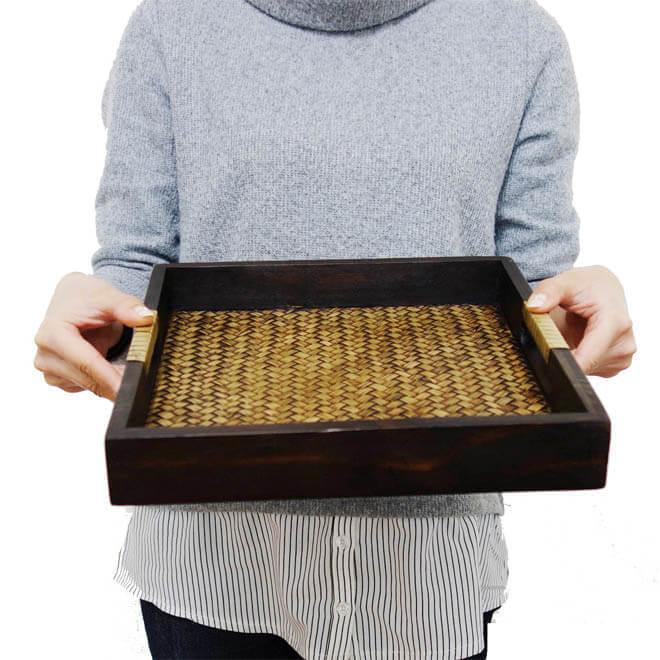 N-Chai 正方形 お盆 トレー おしゃれ 木製 (取っ手 角型) キッチン