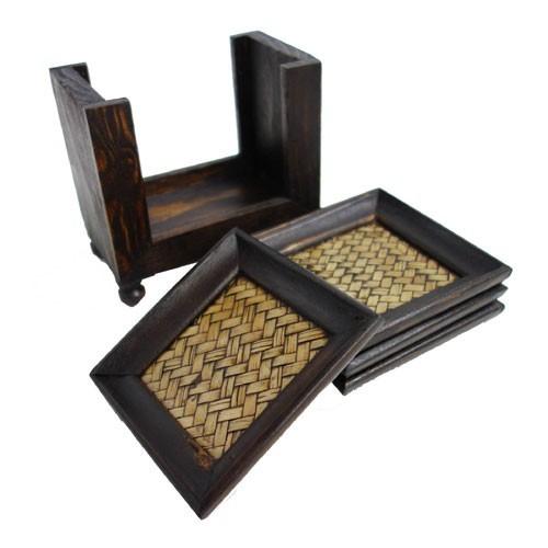 N-Chai コースター セット 木製 おしゃれ (角型 4枚セット) オシャレ 収納ホルダー お盆  和 和風 アンティーク アジアン |  | 09