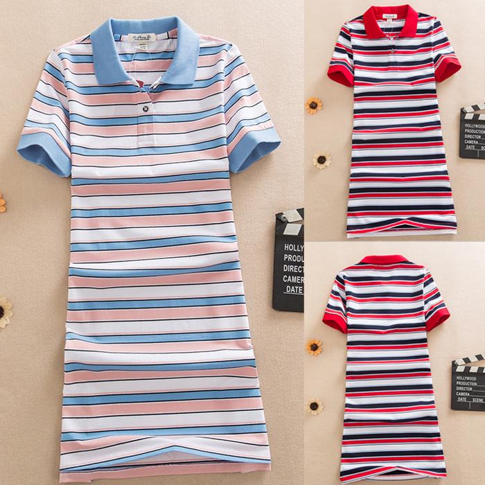 オンライン限定商品 ゴルフウェア ポロワンピース レディース スポーツチュニック ボーダー柄 ゴルフワンピース ロングポロシャツ 着痩せ 夏用コーデ 通気吸汗 半袖 Polo Aライン Spurs Sc