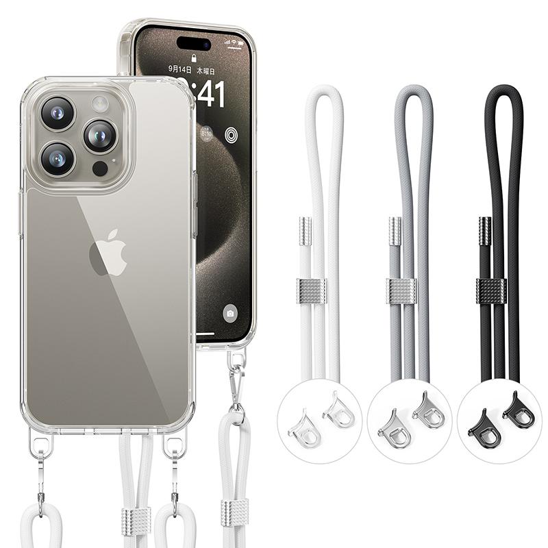 NIMASO iPhone 15 用 ケース ショルダー　クリア カバー NIMASO iPhoneケース スマホケース 透明 肩掛け 斜めかけ 縄掛け