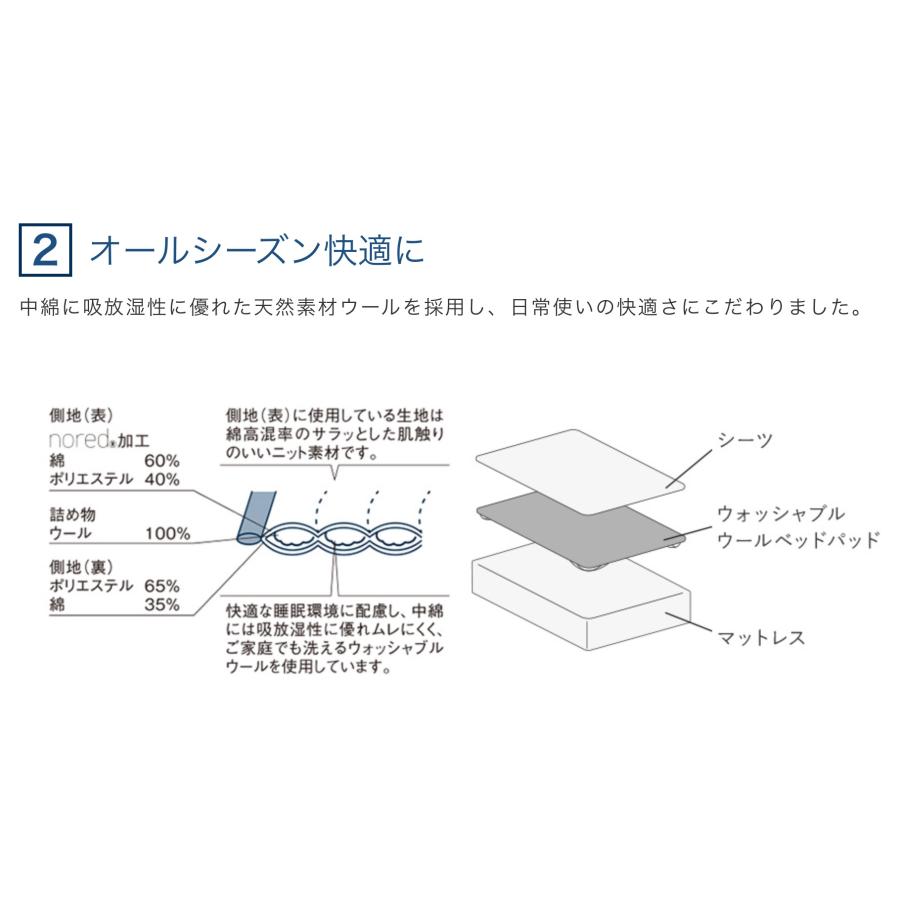 パラマウントベッド ウォッシャブル ウールベッドパッド ボウオテックス BOUOTEX RE-ZBS74 汚れ防止 寝装品 PARAMOUNT BED_4