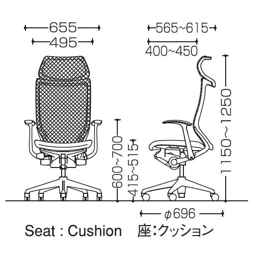 バロン グラデーションメッシュ EXハイバック 固定ヘッドレスト 可動肘 ホワイト／ポリッシュ 座クッション CP87BW CP87LW Baron オカムラ okamura_7