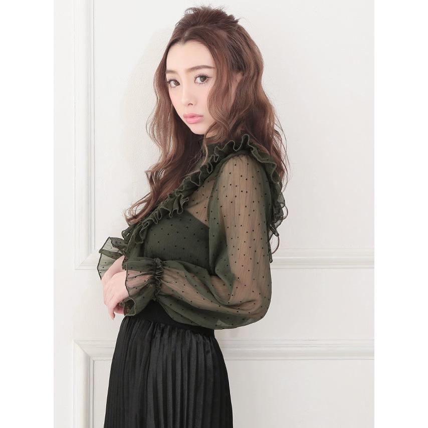 ブラウス レディース おしゃれ トップス シフォン ドット 長袖 フリル シースルードットシフォンブラウス 春 黒 ブラック カーキ Ncbl908 パーティードレスretica 通販 Yahoo ショッピング