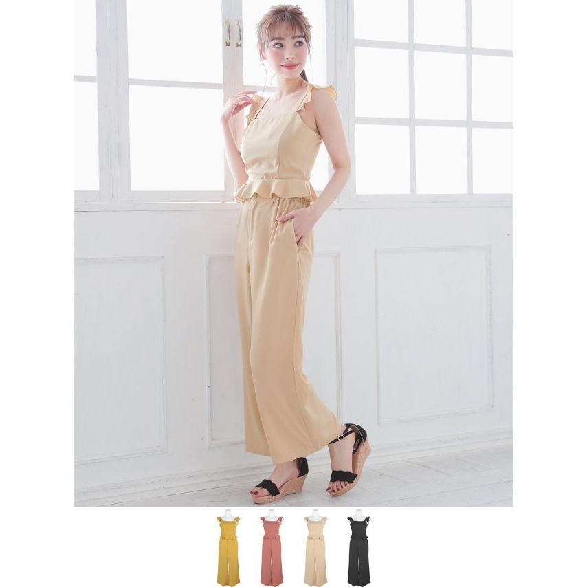 セットアップ レディース フリル セット トップス ボトムス ワイドパンツ ノースリーブ ペプラム ブラック イエロー ピンク ベージュ 肩フリルセットアップ 夏 Nfsu128 パーティードレスretica 通販 Yahoo ショッピング