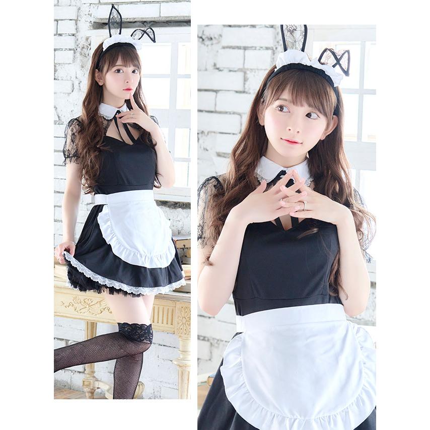 コスプレ ハロウィン 2022 バニーガール レース袖 メイド服 コスプレ ハロウィン 2022 バニーガール レース袖 メイド服