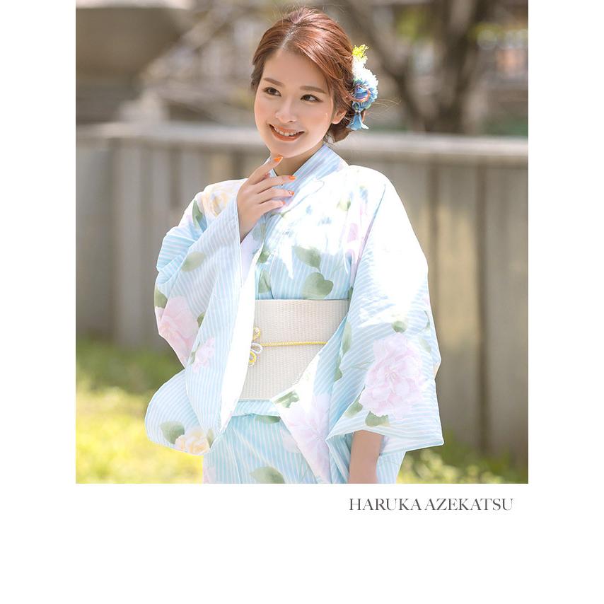 浴衣 レディース 21 ゆかた 花火 祭り 夏 和装 大人 可愛い 帯セット ブルーストライプ バラ花柄 3点セット浴衣 浴衣 平帯or作り帯 下駄 Tk Yk 8cl73 パーティードレスretica 通販 Yahoo ショッピング