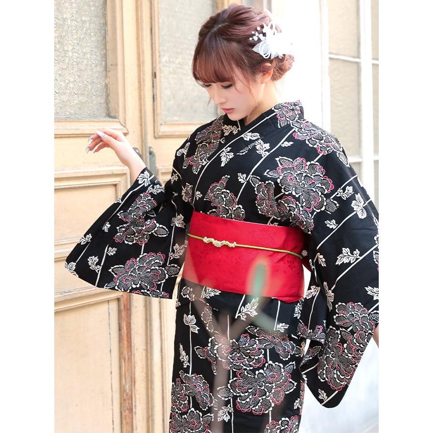 浴衣 セパレート レディース 二部式 夏祭り お洒落 可愛い 黒地 細縞に牡丹 セパレートゆかた3点セット Tk Yks128 mo04b Ninarobe ニーナローブ 通販 Yahoo ショッピング