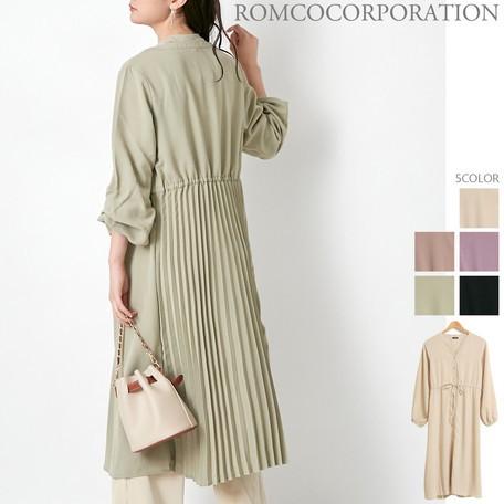 レーヨンライクフロントボタンbackプリーツvネックロングワンピース レディース トップス ロングワンピース マキシ丈 クルーネック 長袖 無地 きれいめ Ninaetlina 通販 Yahoo ショッピング