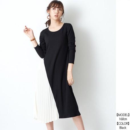 ワイドリブ 布帛レイヤードプリーツ長袖リブワンピース レディース トップス ワンピース プリーツ切り替え ロング丈 マキシ丈 秋 冬 暖かい Ninaetlina 通販 Yahoo ショッピング